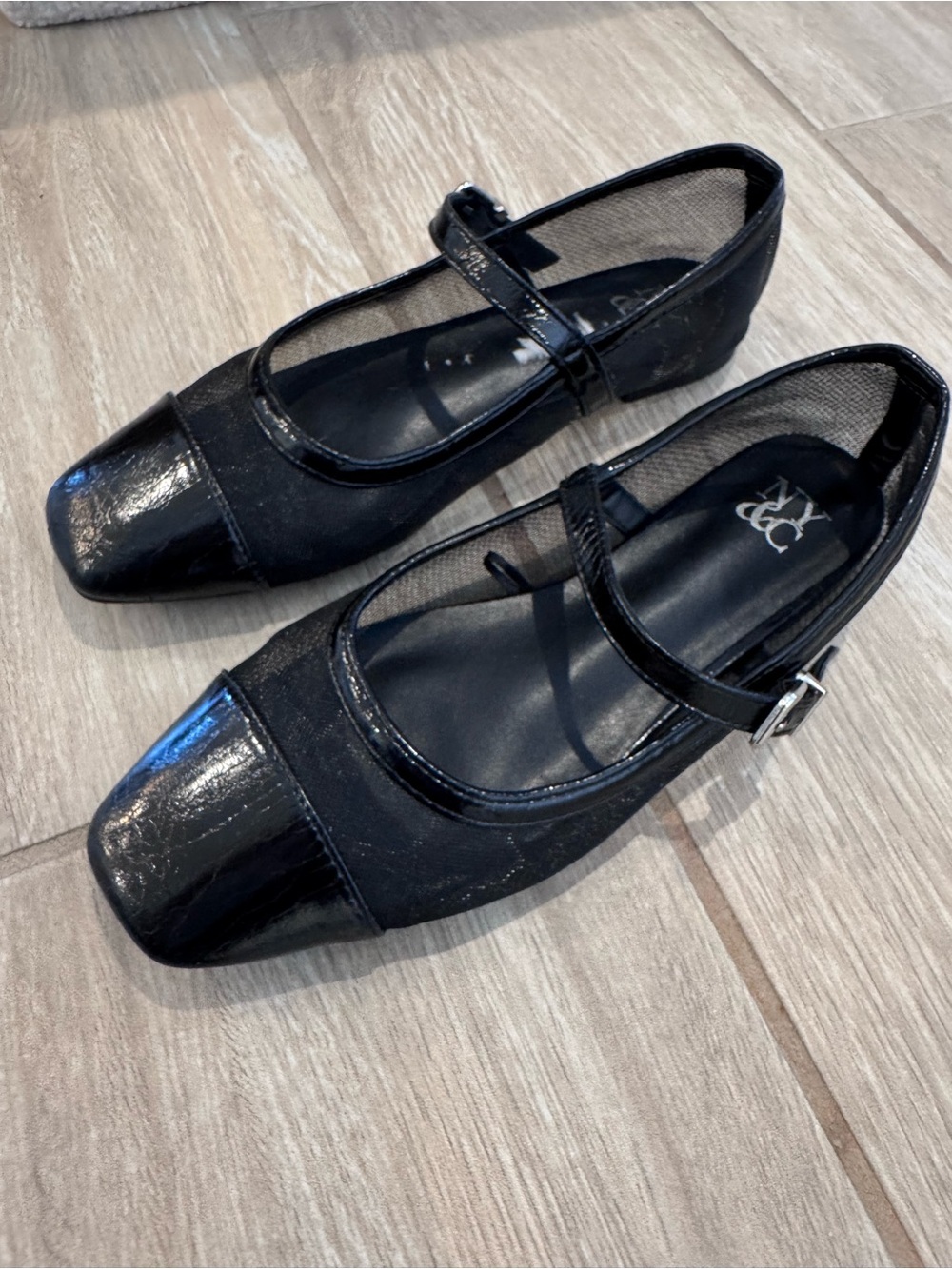 New York & Company Black Mary Jane Flats with Patent Cap Toe